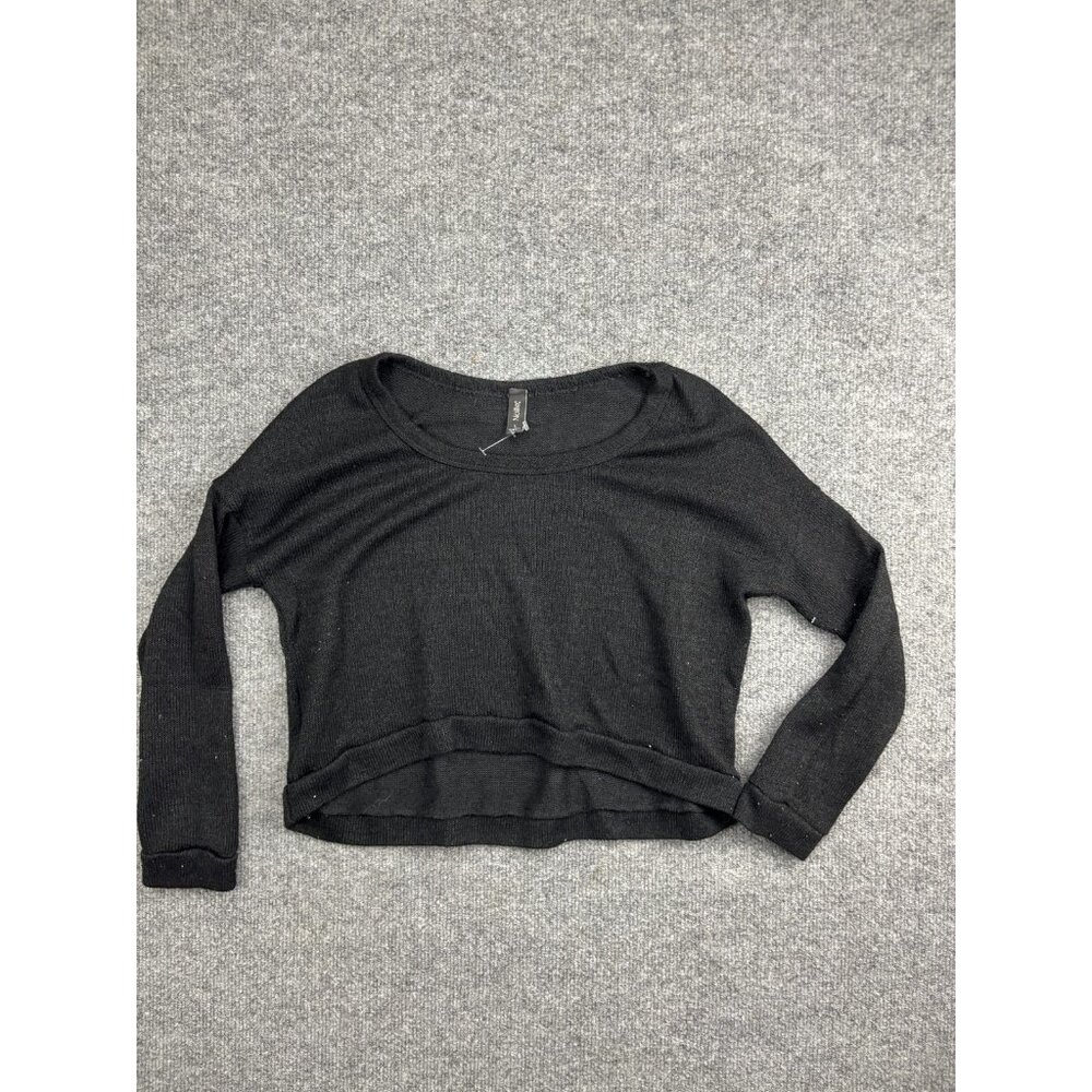 Nollie Sweater Womens Large Black Ribbed Cropped Long Sleeve Scoop Neck Made USA